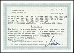 20 Mark Stattsappen, Probedruck blau/rot auf Kreidepapier ohne ...