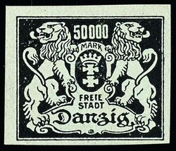 50000 Mark Staatswappen, ungezähnter Probedruck im Schwarzdruck auf ...