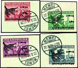 Memelland ist frei!, 5 Cent bis 60 Cent mit Aufdruck in Type II, ...