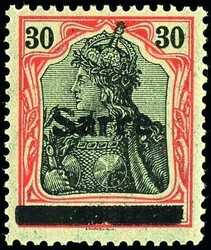 30 Pfennig Germania auf orangeweißem Papier mit Aufdruck "Sarre" in ...