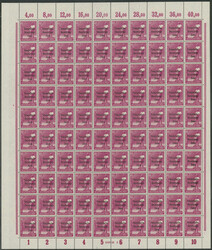 40 Pfg Arbeiter mit Aufdruck, Schalterbogen a 100 Marken, ...