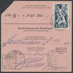 60 bzw. 90 Pfg Heuss I jeweils auf Auslandspostanweisung ins Saarland ...