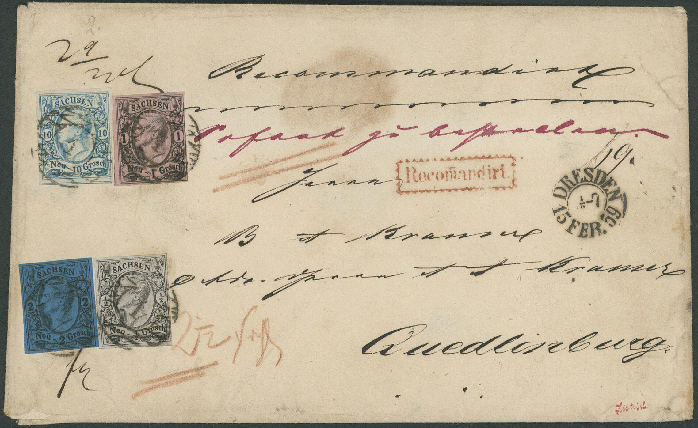 10 Neugroschen König Johann I. cyanblau, allseits breitrandig mit ...