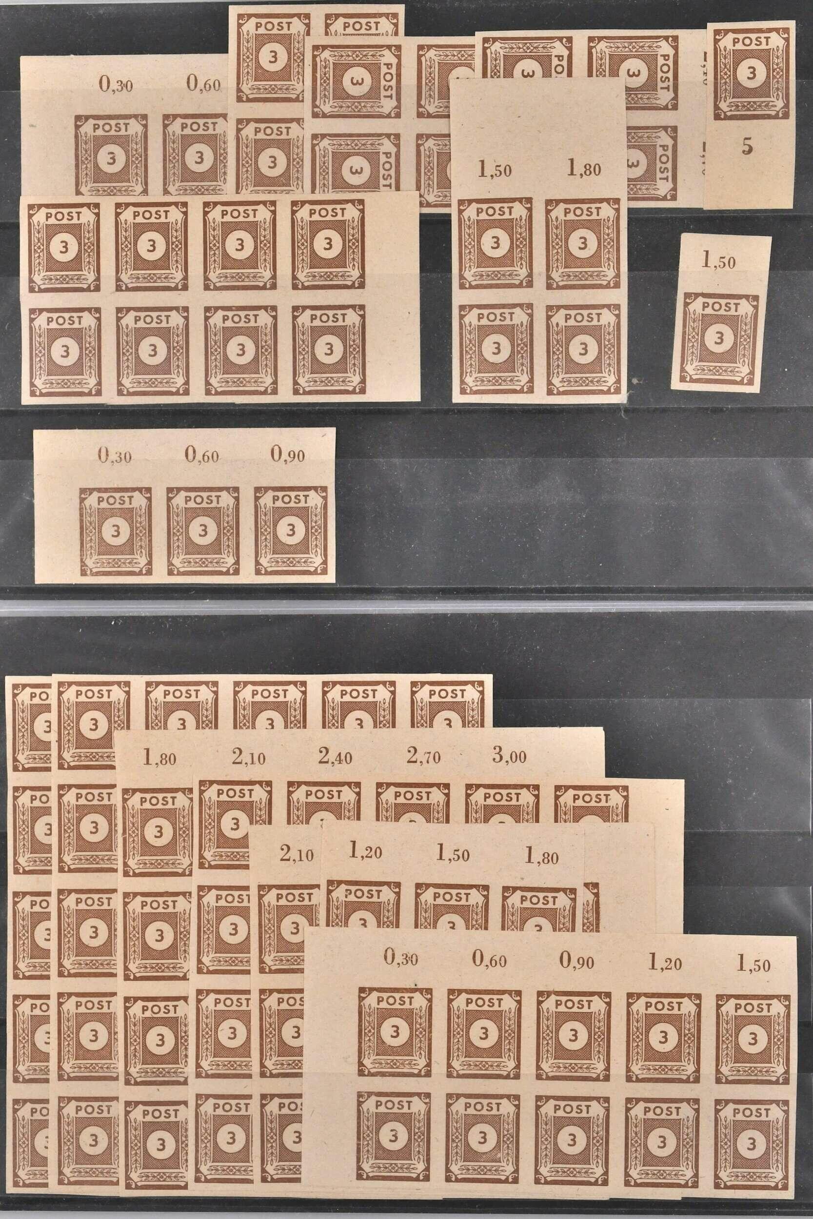 1945, 3 Pfennig orangebraun, Abart "ungezähnt", Engros-Los mit 159 ...