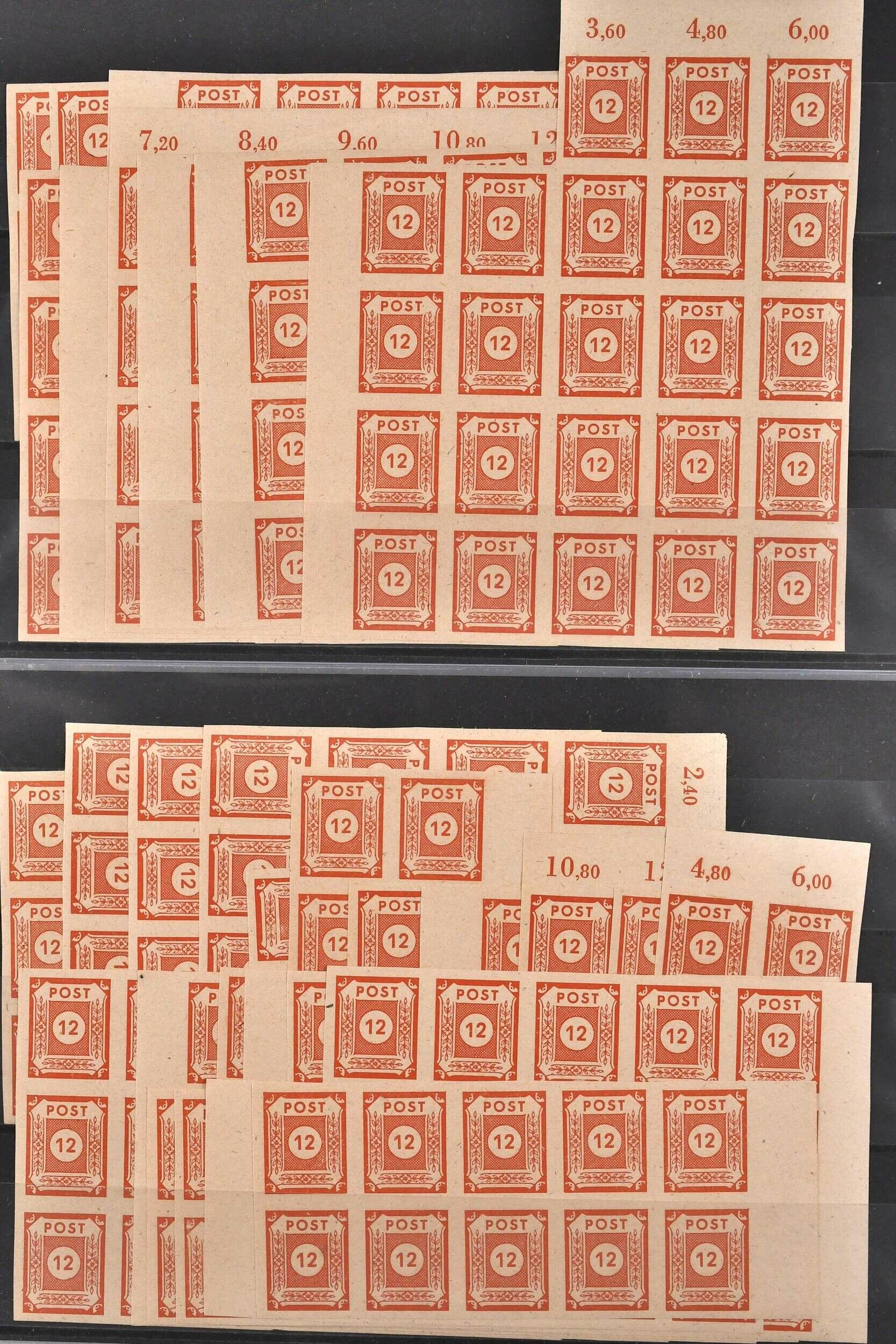 1945, 12 Pfennig orangerot, Abart "ungezähnt", Engros-Los mit 380 ...