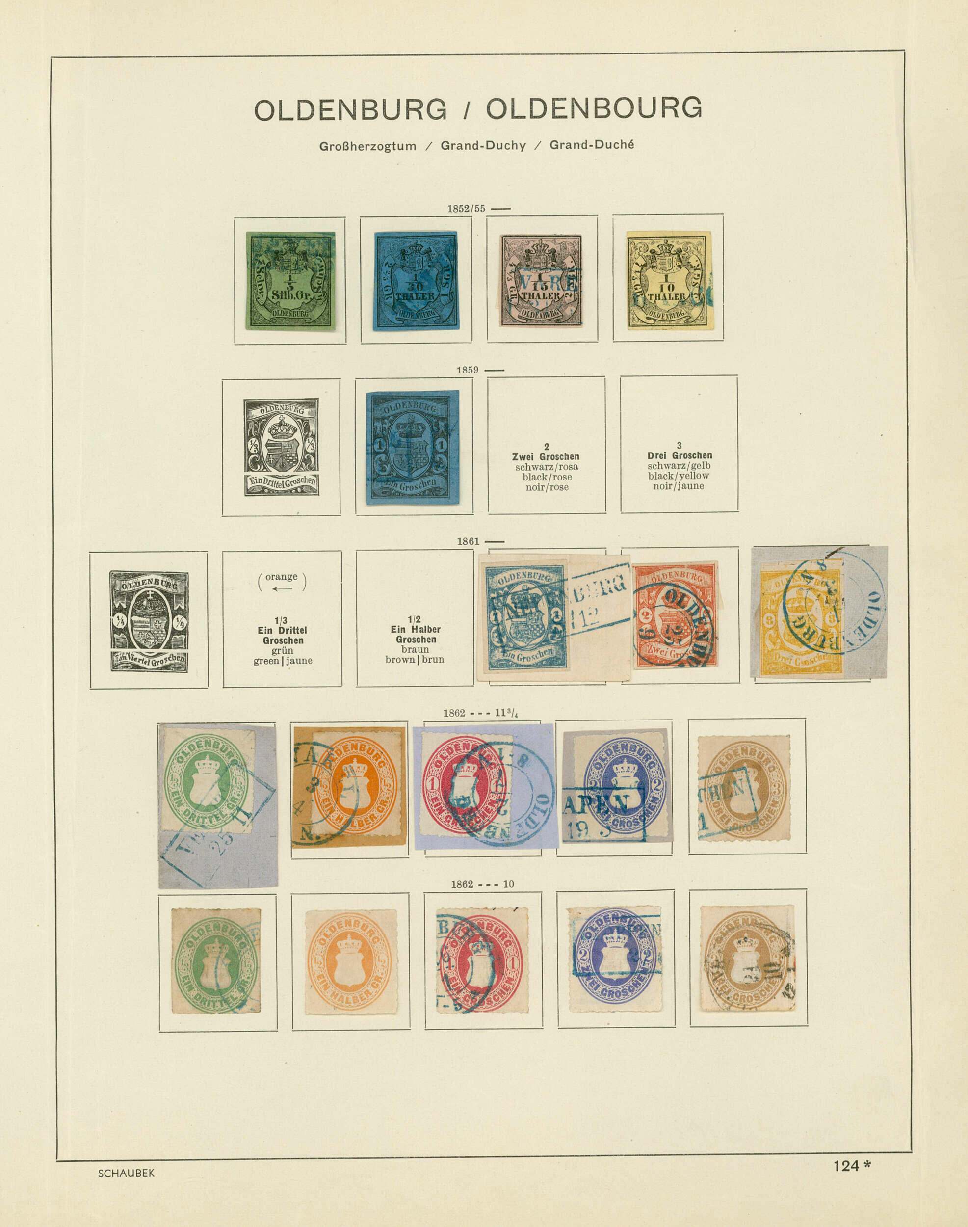 OLDENBURG 1852-1962, Albumblatt mit einer kleinen Auswahl gebrauchter ...