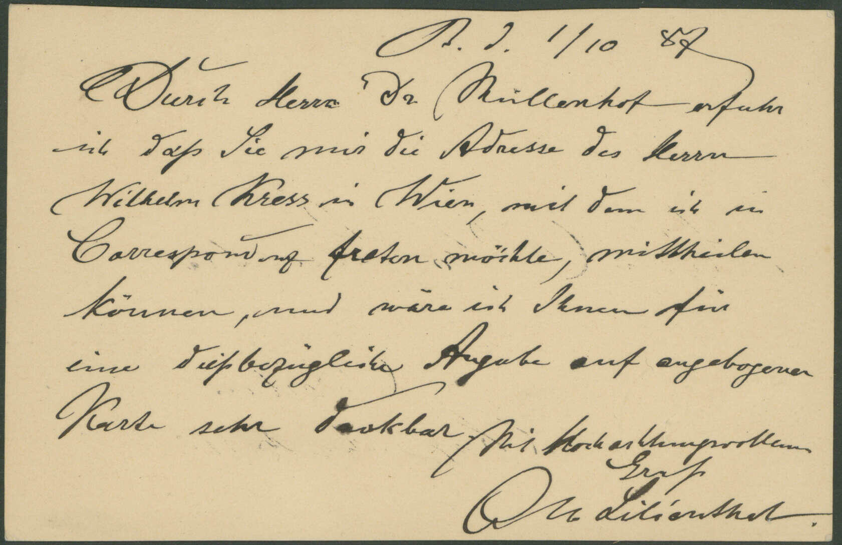 OTTO LILIENTHAL (23.5.1848-10.8.1896), eigenhändige volle Signatur ...