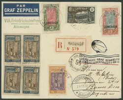 6. Südamerikafahrt 1933, mittig zuvor gefalteter R-Brief von Yaounde ...