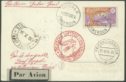 11. Südamerikafahrt 1934, Zeppelin-Fotokarte von Douala 2.10. mit ...