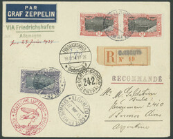 6. Südamerikafahrt 1934, R-Brief ab Djibouti 31.6. via Marseille 12 ...
