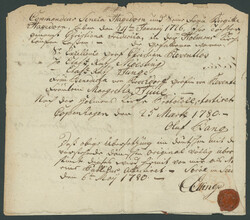 KOPENHAGEN (Hafniae) 1780, drei Papierseiten aus Notarsverzeichnis, ...