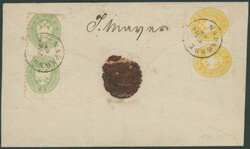 2 Kr gelb, 2 Einzelstücke, sowie 3 Kr grün im senkrechten Paar, ...