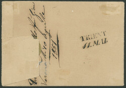 15 C zinnoberrot in Type I auf geripptem Handpapier, ringsum ...