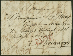 1805, "B.AU G.L. PORTE-PAYE ARM. D'HANOVRE", roter L2 nebst rotem ...