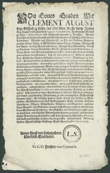 CÖLN / BONN 1752, gedruckte Kundmachung über den neuen Wert des ...
