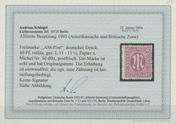 40 Pg deutscher Druck rotlila, gezähnt 11 : 11½, Papier z, per 65 ...