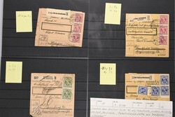 1945, 10 Paketkarten mit AM-Post Frankaturen, 9 x US-Druck und 1 x ...