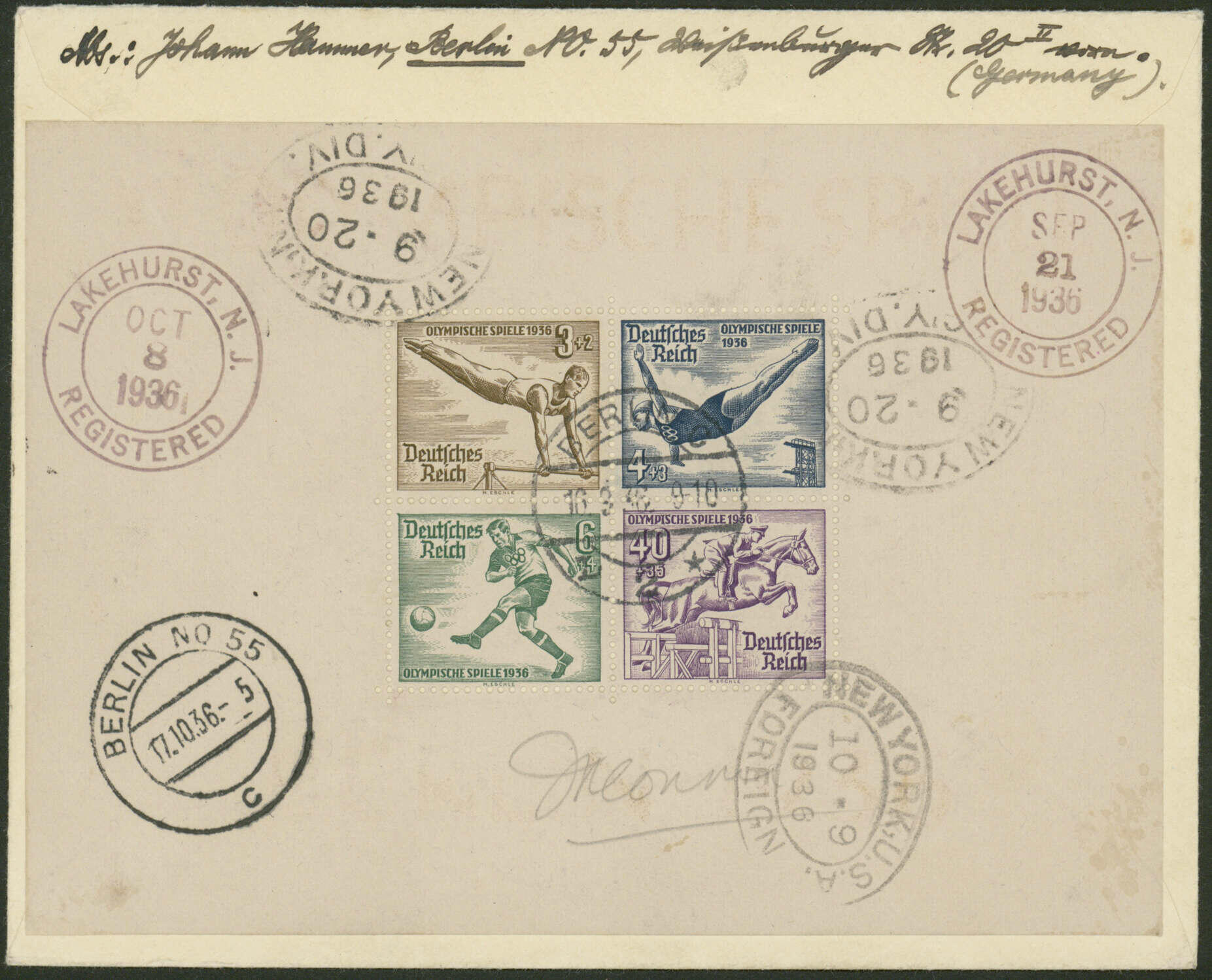 8. Nordamerikafahrt 1936, R-Brief ab Berlin 16.9. nach New York mit ...