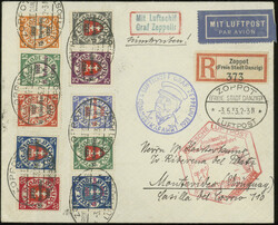 1. Südamerikafahrt 1933, R-Brief ab Zoppot 3.5. mit sämtlichen ...