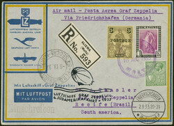 6. Südamerikafahrt 1933, R-Brief ab Sliema 18.8.33 via div. ...