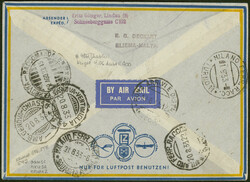 6. Südamerikafahrt 1933, R-Brief ab Sliema 18.8.33 via div. ...