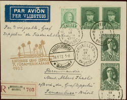 7. Südamerikafahrt 1932, R-Brief ab Brüssel 20.10. mit bunter MiF ...