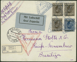 Chicagofahrt 1933, Etappe Friedrichshafen-Recife, R-Brief ab Zagreb 7 ...