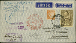 1. Nordamerikafahrt 1936, R-Brief ab Lissabon 2.5. via Frankfurt nach ...