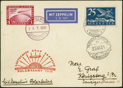 Polarfahrt 1931, Bordpost nach Leningrad, Zuleitung Schweiz, Karte ab ...