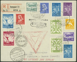 Chicagofahrt 1933, Friedrichshafen - Recife, R-Brief ab Budapest 9.10 ...