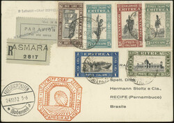 9. Südamerikafahrt 1932, Brief ab Asmara 27.9. mit u.a. 1, 2 und 5 L ...