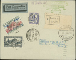 2. Südamerikafahrt 1933, R-Brief ab Tunis 29.5. mit 10 Fr. ...