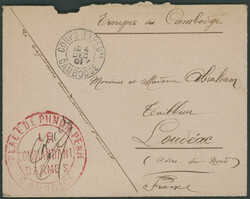 1901, postage-free field post letter (handwritten note “Troups de ...