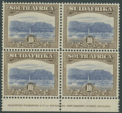 10 Sh, perfectly centered block of four with bottom margin, mint ...