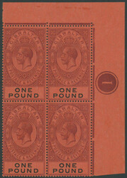 1 £, phantastisch erhaltenes Eckrandstück oben rechts im ...