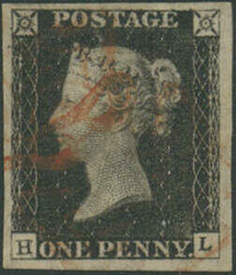 1 Penny, tiefschwarz, SGNr. 1 "intense black, 1st state" Platte 2, ...
