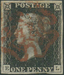 1 Penny, schwarz, SGNr. 2 bb "black, Re-Entry", Platte 1 b, ...