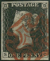 1 Penny, schwarz, SGNr. 2 bb "black, Re-Entry", Platte 4, Druckabart: ...