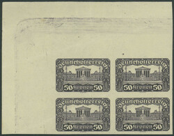 50 Kr Parlament ungezähnt, postfrischer Luxus-Eckrand-Viererblock ...