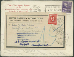 15 Rp Portomarke auf Brief ab BOSTON 9.6.47 nach Washington mit 3 C ...