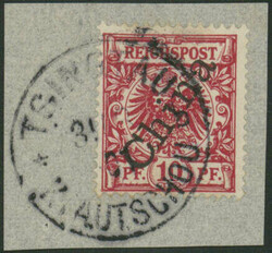 10 Pfennig Krone/Adler, steiler Aufdruck "China", lilarot, ...