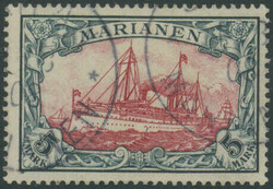 5 Mark Kaiseryacht, grünschwarz/dunkelkarmin, entwertet "SAIPAN.. ...