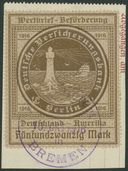 25 Mk 1. Ausgabe, sauber gestempelt auf Couponabschnitt, neuestes ...