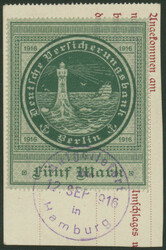 5 Mk 2. Ausgabe, steigendes Wasserzeichen, sauber gestempelt auf ...