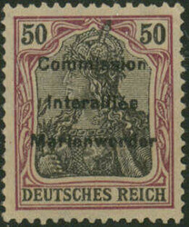 50 Pfg dunkelbräunlichlila/schwarz auf hellgelborangefarbenem Papier ...