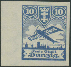 10 Pfg Flugpost VI 1924 Probedruck in geänderter Farbe blau Wz. 3 Y ...