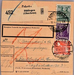1946-1848, kleine Auswahl an Paketkarten aus der frühen ...