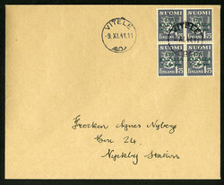 FINLAND Karelia 1941 (9 Nov) cover from Vitele to Nyckby, franked ...