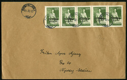 FINLAND Karelia 1942 (11 Nov) cover franked with strip of 5x50p green ...