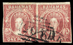 (SG 2) 1860 1d dull lake, imperforate horizontal pair, margins all ...